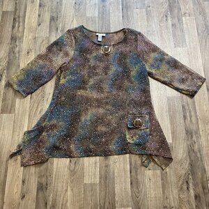 Serengeti XL Mesh Handkerchief Blouse Brown Blue